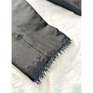 Black Silk Cropped Dress Pants Beaded Hem Elegant Evening Cocktail Party Sz 8